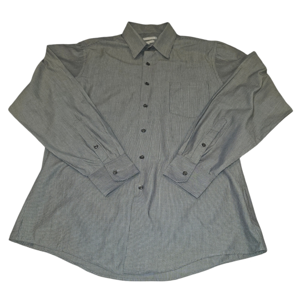 Van Heusen Fitted Adjusted Wrinkle Free XL 16 34/35 Grey & White Pinned Striped